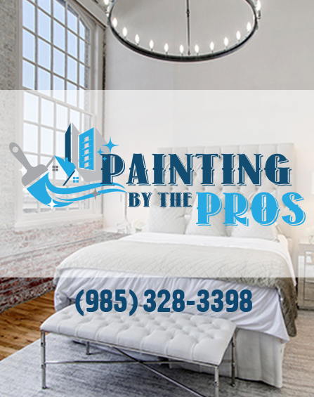 Painted bedroom with painting by the pros logo ad